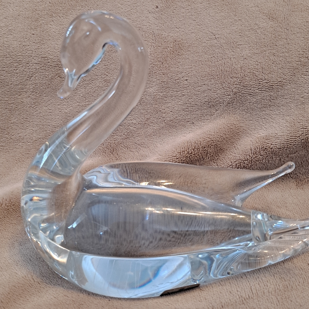 Swedish Marcolin Crystal Swan Sculpture Signed 041-15  FM Art Crystal
